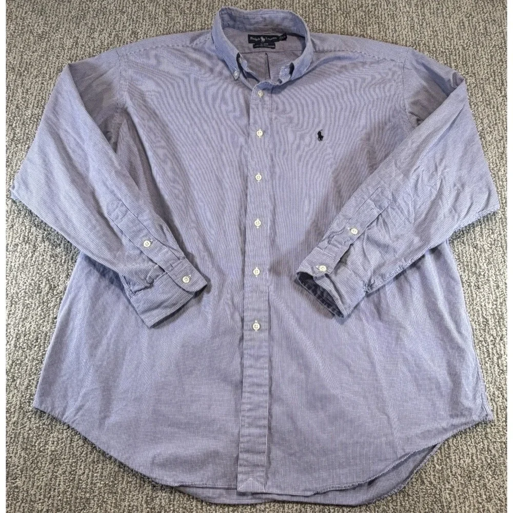 Polo Ralph Lauren Blue Gingham Check Blake‎ 2 Ply Shirt L/S Button Down Mens XL